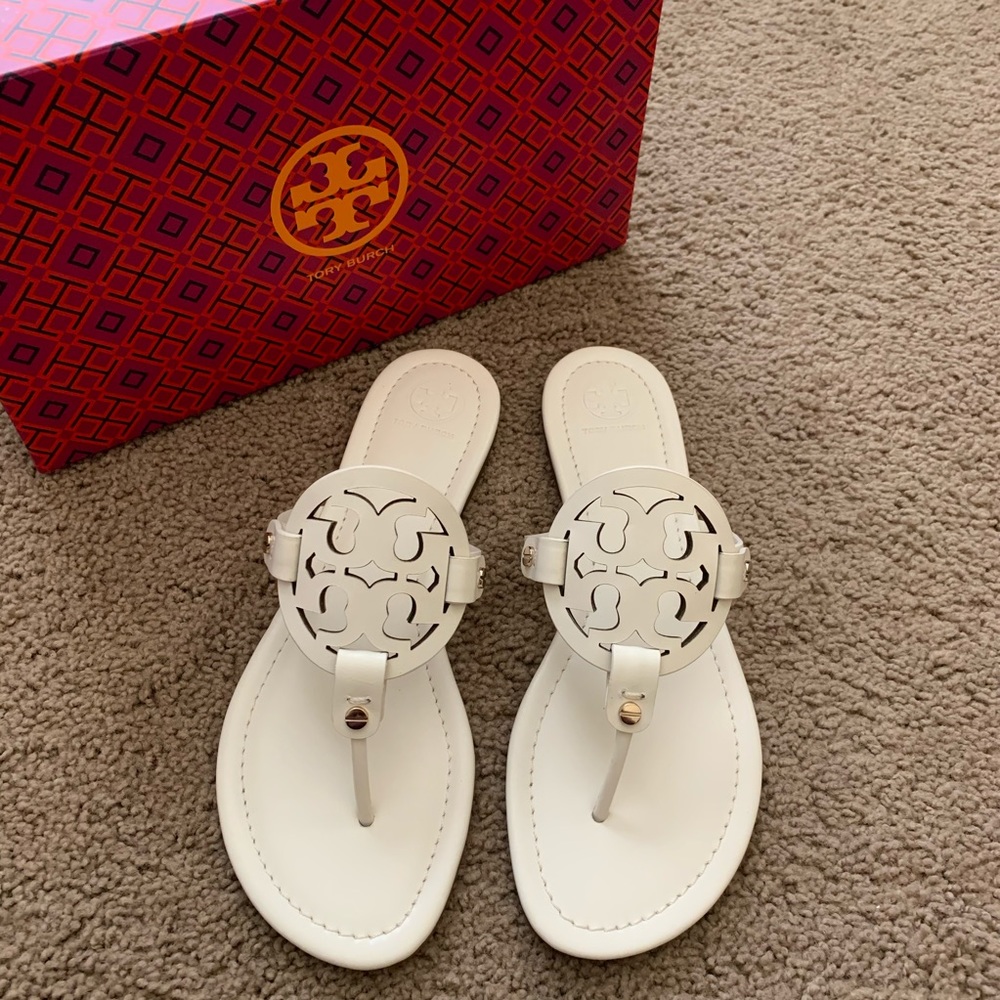 NEW 9 Tory Burch Leather Miller Sandals Bleach - Picture 5 of 12